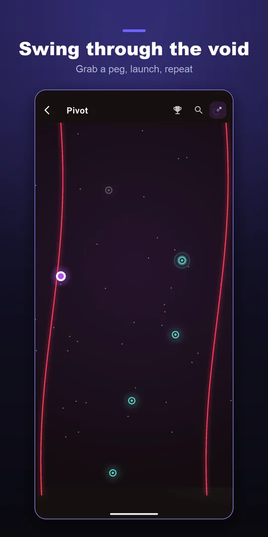 Pivot: swinging a ball around a peg through the void